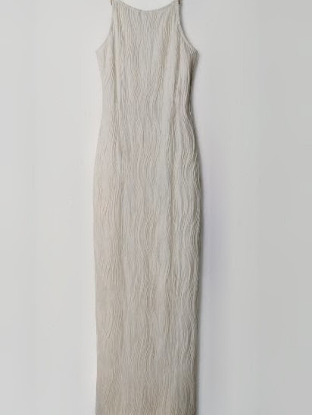 RIHOAS White Textured Maxi Slip Dress with Pearl Straps